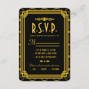 Art Deco Black and Gold Wedding RSVP Card