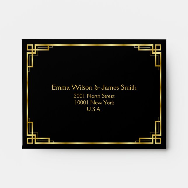 Art Deco Black And Gold Wedding RSVP Envelopes (Front)
