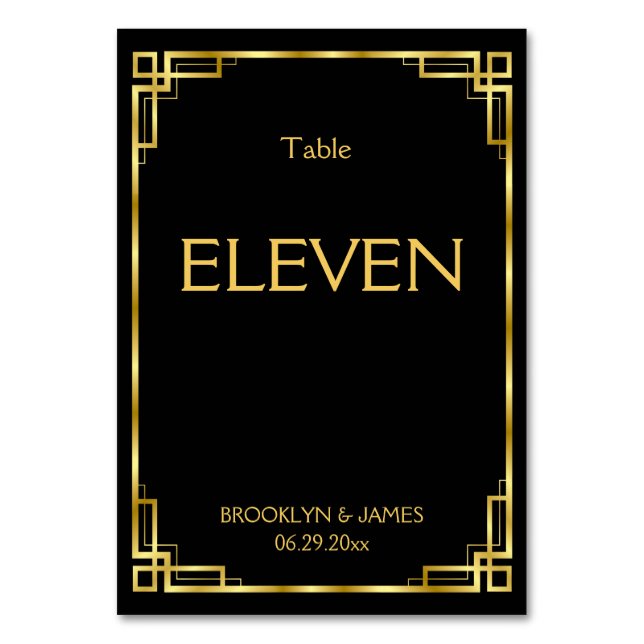 Art Deco Black And Gold Wedding Table Numbers (Front)
