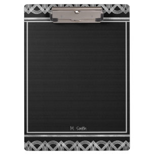 Art Deco Black and Silver Personalized Clipboard