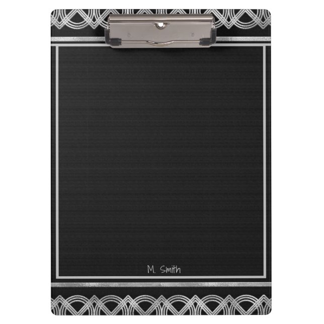 Art Deco Black and Silver Personalized Clipboard (Front)