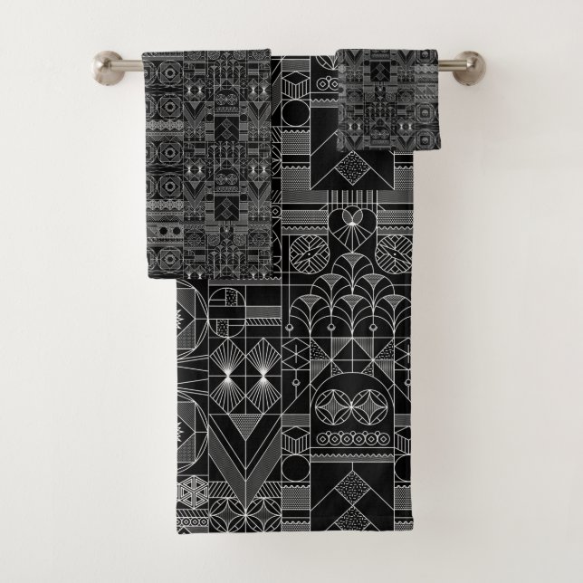 Art Deco Black and White Bath Towels (Insitu)