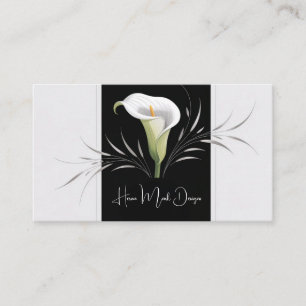 Art Deco Black and White Calla Lily Silver Plume Business Card