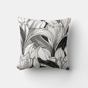 Art Deco Black and White Floral Pillow