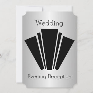 Art Deco Black And White Silver Wedding Reception Invitation