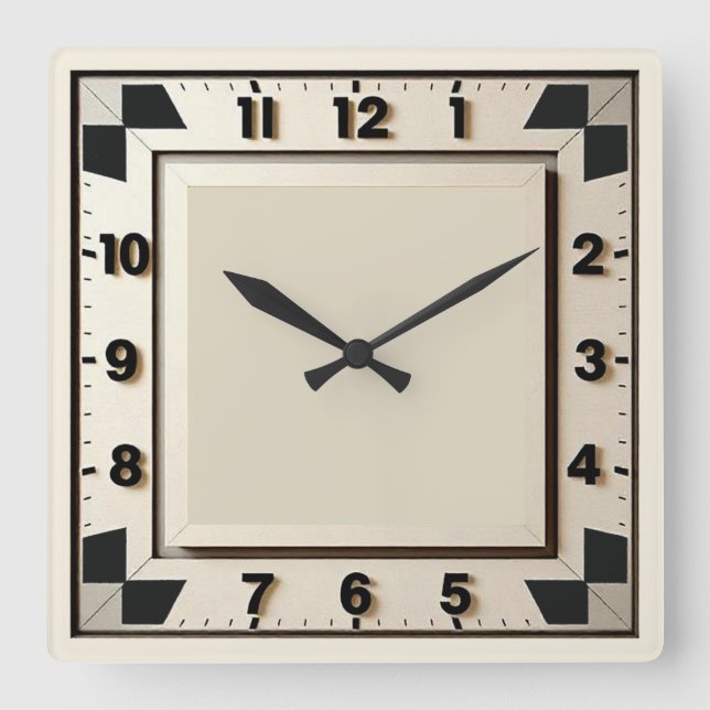 Art Deco Black and White Square Wall Clock (Front)