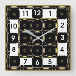 Art Deco Black and White Square Wall Clock