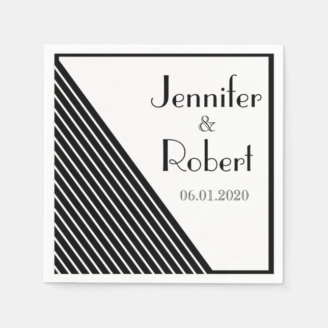 Art Deco Black and White Stripe Wedding Napkin (Front)
