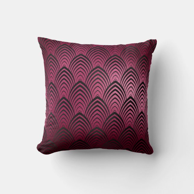 Art Deco Black Bordeaux Geometric Scales Classic Throw Pillow (Front)