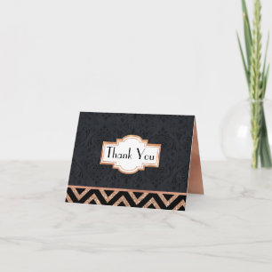 Art Déco Black et Rose Gold Look Carte de remercie