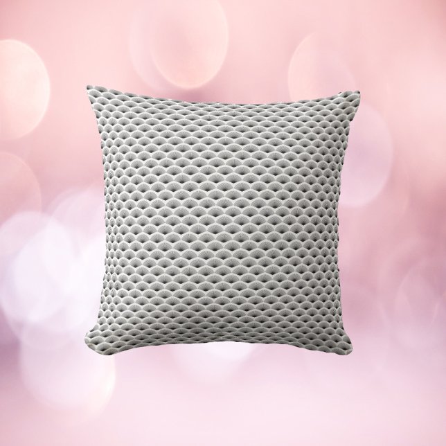 Art Deco Black Fans White Background Throw Pillow (An art deco inspired throw pillow with a black fan pattern on a white background.)