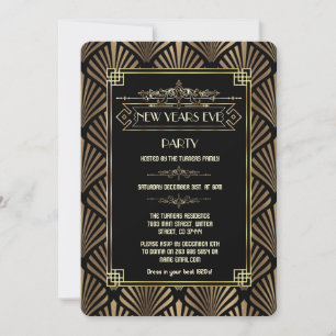 Art Deco Black Gatsby 1920s New Year's Eve Party Invitation