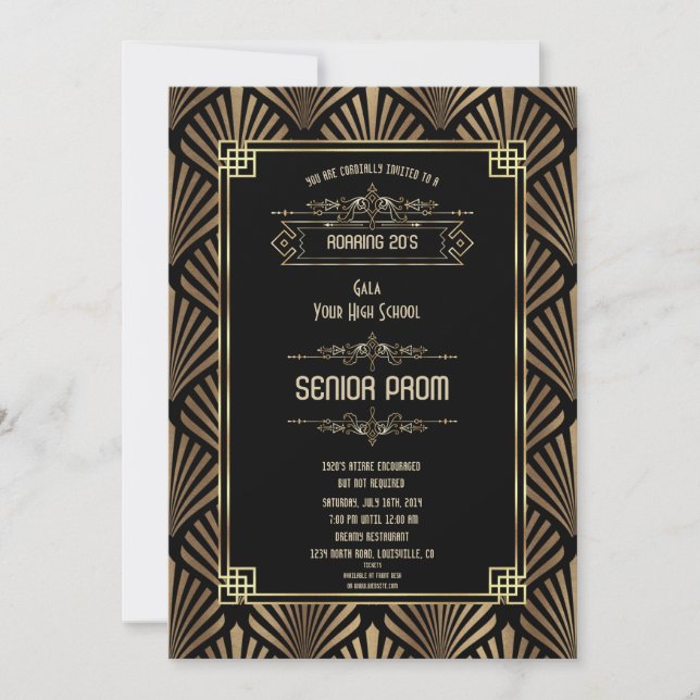 Art Deco Black Gatsby 1920s Style Senior PROM Invitation (Front)