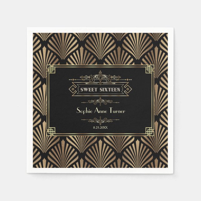 Art Deco Black Gatsby 1920s Sweet Sixteen Napkin (Front)