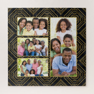 Art Deco Black Gold Add Your Family Photo Collage Jigsaw Puzzle