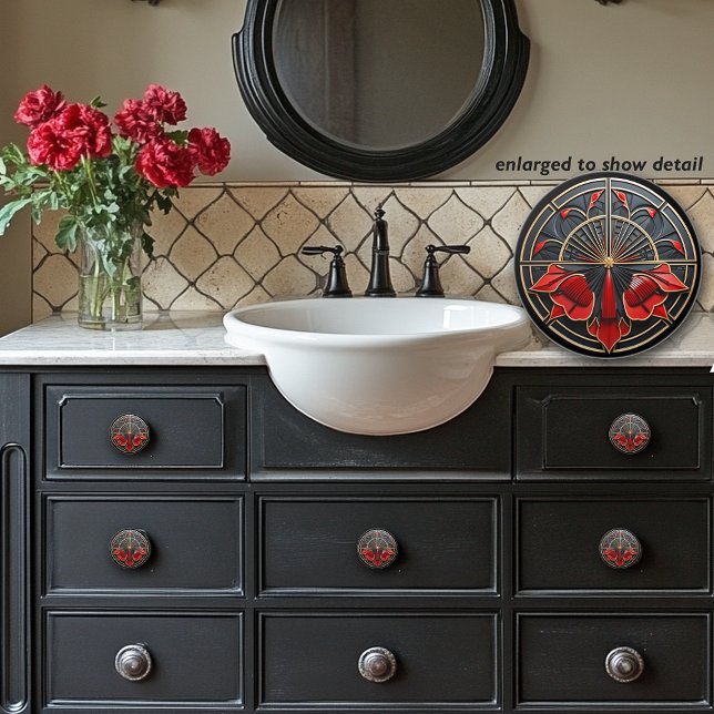  Art Deco Black, Gold and Red Art Nouveau  Ceramic Knob (Creator Uploaded)