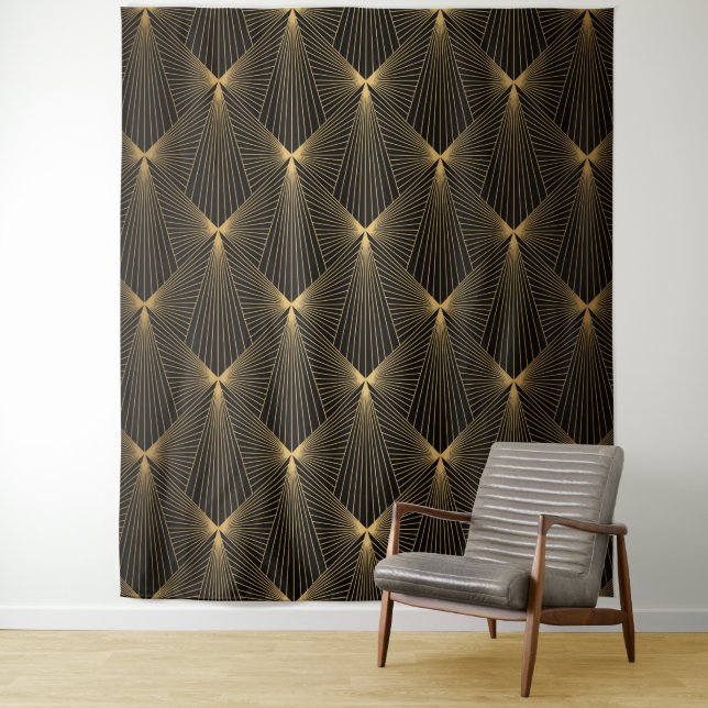 Art deco,black gold,chic,elegant,pattern,classy,tr tapestry (In Situ)