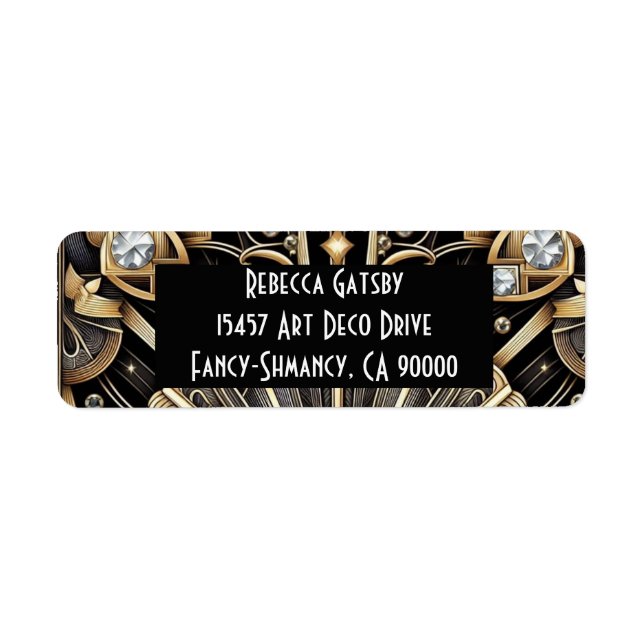 Art Deco Black & Gold Diamond Return Address (Front)