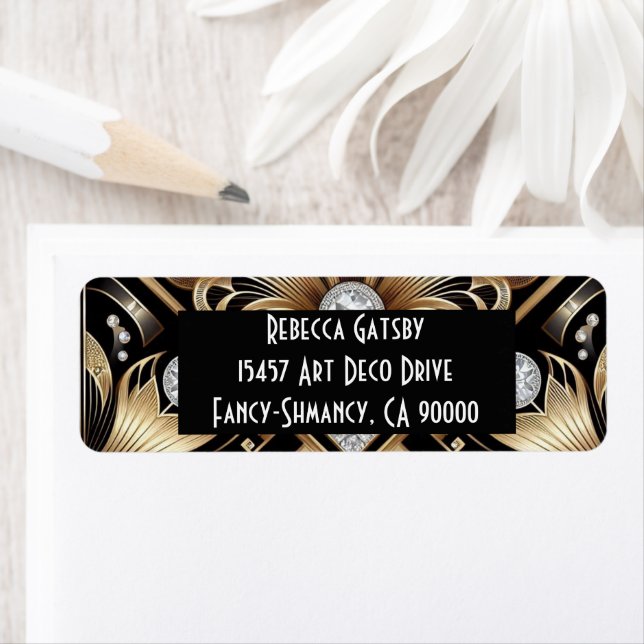 Art Deco Black & Gold Diamond Return Address (Insitu)