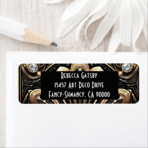 Art Deco Black & Gold Diamond Return Address