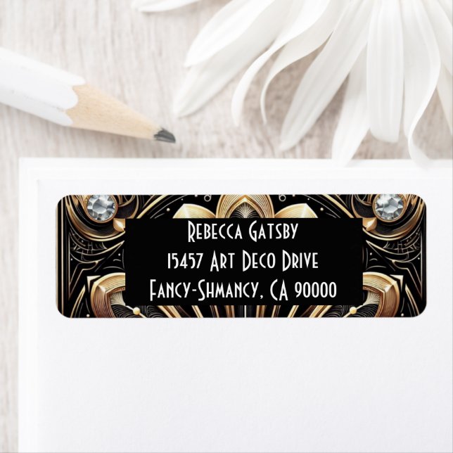 Art Deco Black & Gold Diamond Return Address (Insitu)