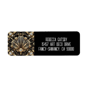 Art Deco Black & Gold Diamond Return Address