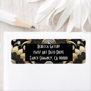 Art Deco Black & Gold Diamond Return Address