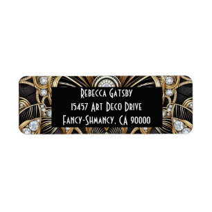 Art Deco Black & Gold Diamond Return Address