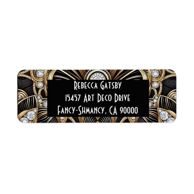 Art Deco Black & Gold Diamond Return Address (Front)