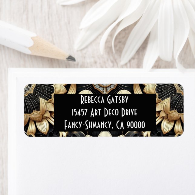 Art Deco Black & Gold Diamond Return Address (Insitu)