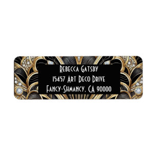 Art Deco Black & Gold Diamond Return Address
