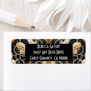 Art Deco Black & Gold Diamond Return Address