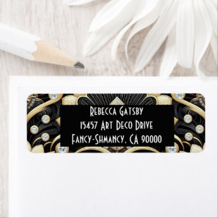 Art Deco Black & Gold Diamond Return Address