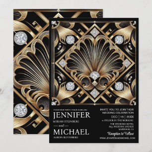 Art Deco Black & Gold Diamond Wedding Invitations 