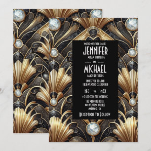Art Deco Black & Gold Diamond Wedding Invitations