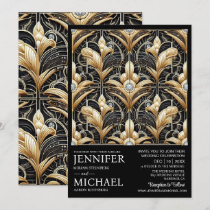 Art Deco Black & Gold Diamond Wedding Invitations 