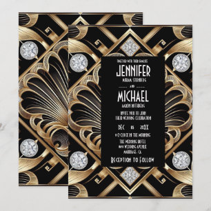 Art Deco Black & Gold Diamond Wedding Invitations