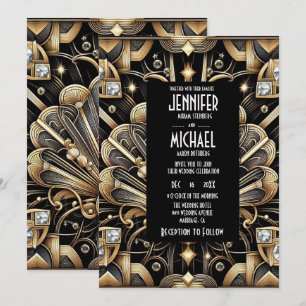 Art Deco Black & Gold Diamond Wedding Invitations