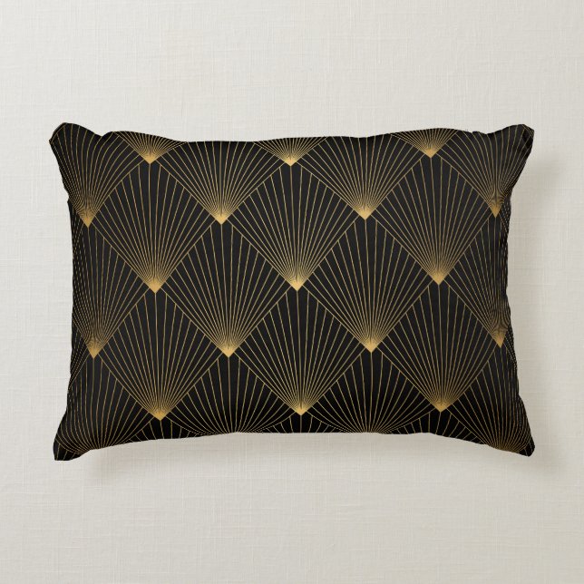 Art Deco: Black Gold Elegance. Accent Pillow (Front)