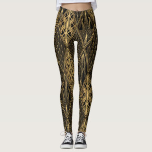Art Deco Black Gold Elegance Leggings