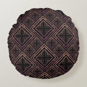 Art Deco Black-Gold Elegance Round Pillow