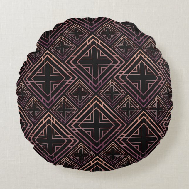 Art Deco Black-Gold Elegance Round Pillow (Front)