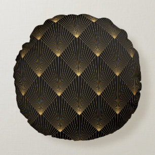 Art Deco: Black Gold Elegance. Round Pillow