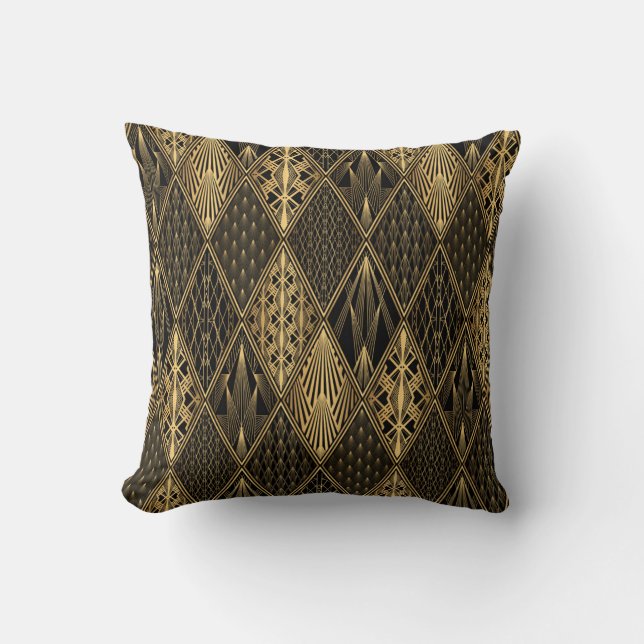 Art Deco Black Gold Elegance Throw Pillow (Front)
