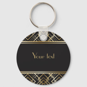 Art deco,black,gold,elegant,chic,monogram ready, c keychain