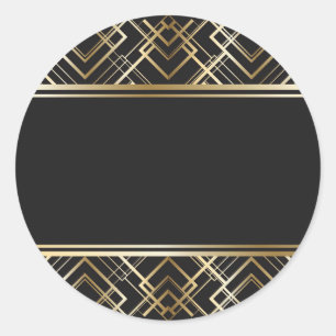 Art deco,black,gold,elegant,chic,monogram ready, classic round sticker