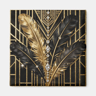 Art Deco Black Gold Feathers Magnet