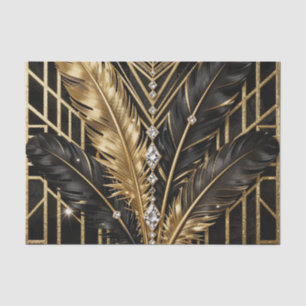 Art Deco Black Gold Feathers Tissue Paper