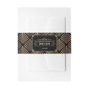 Art Deco Black Gold Gatsby 1920s Wedding Invitation Belly Band