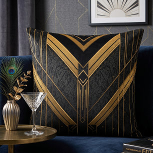 Art Deco Black & Gold Gatsby Throw Pillow
